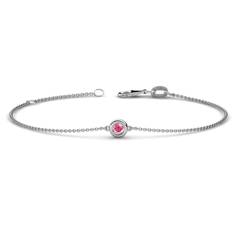 Alys (3mm) Round Pink Tourmaline Solitaire Station Minimalist Bracelet 