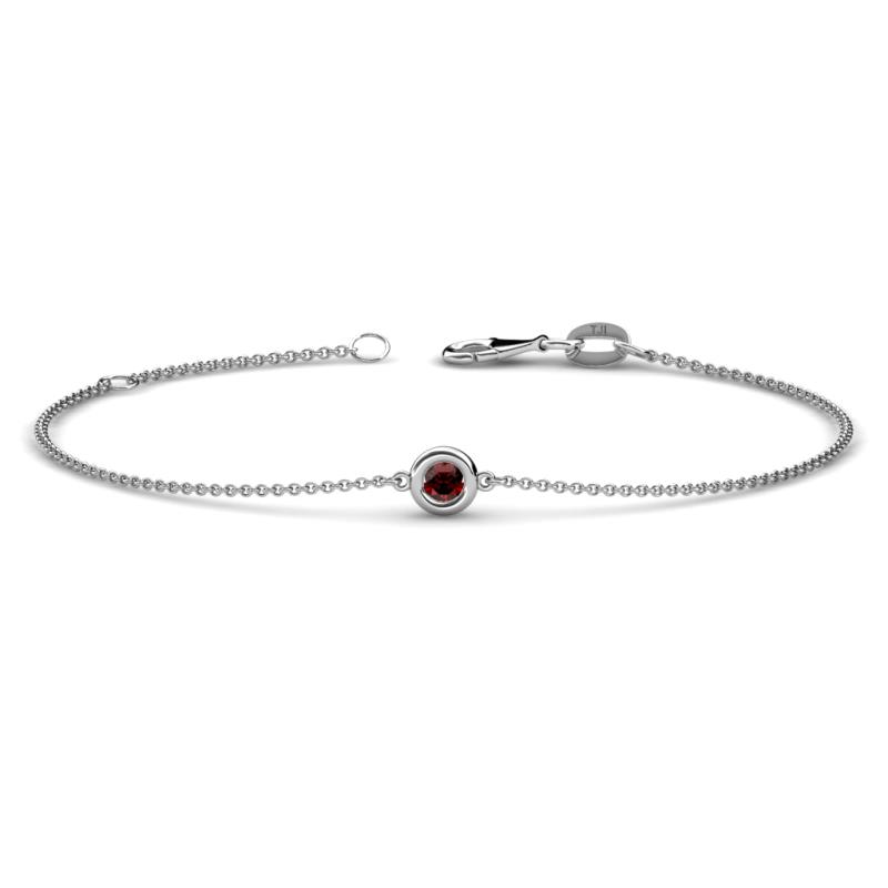Alys (3mm) Round Red Garnet Solitaire Station Minimalist Bracelet 