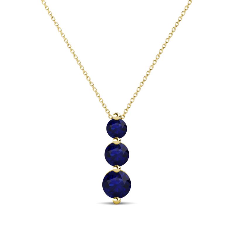 Kesha (3.4mm) Round Blue Sapphire Graduated Three Stone Drop Pendant 
