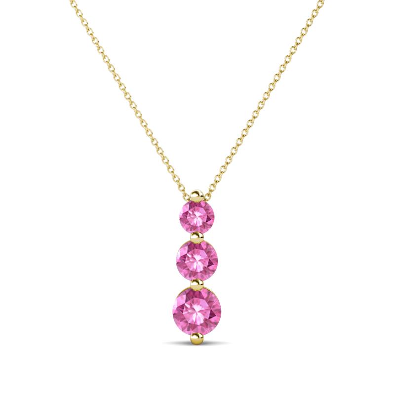 Kesha (3.4mm) Round Pink Sapphire Graduated Three Stone Drop Pendant 