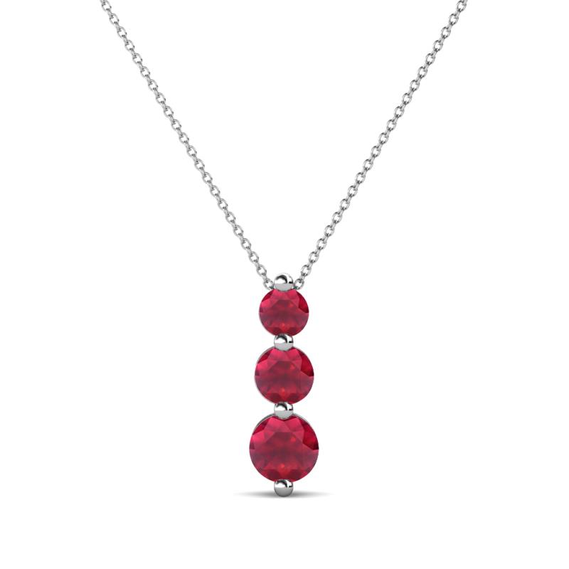 Kesha (3.4mm) Round Ruby Graduated Three Stone Drop Pendant 