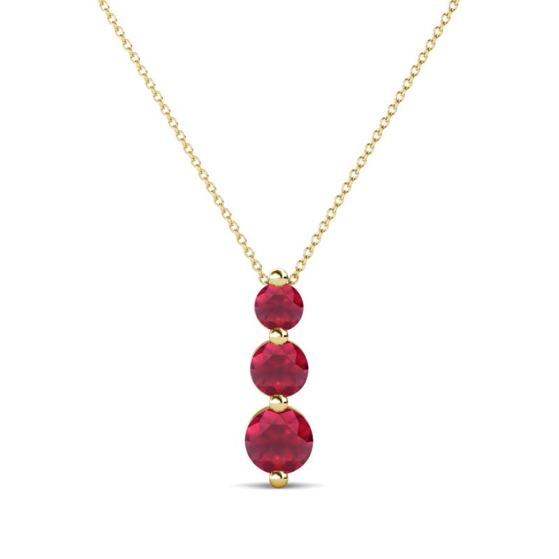Kesha (3.4mm) Round Ruby Graduated Three Stone Drop Pendant 