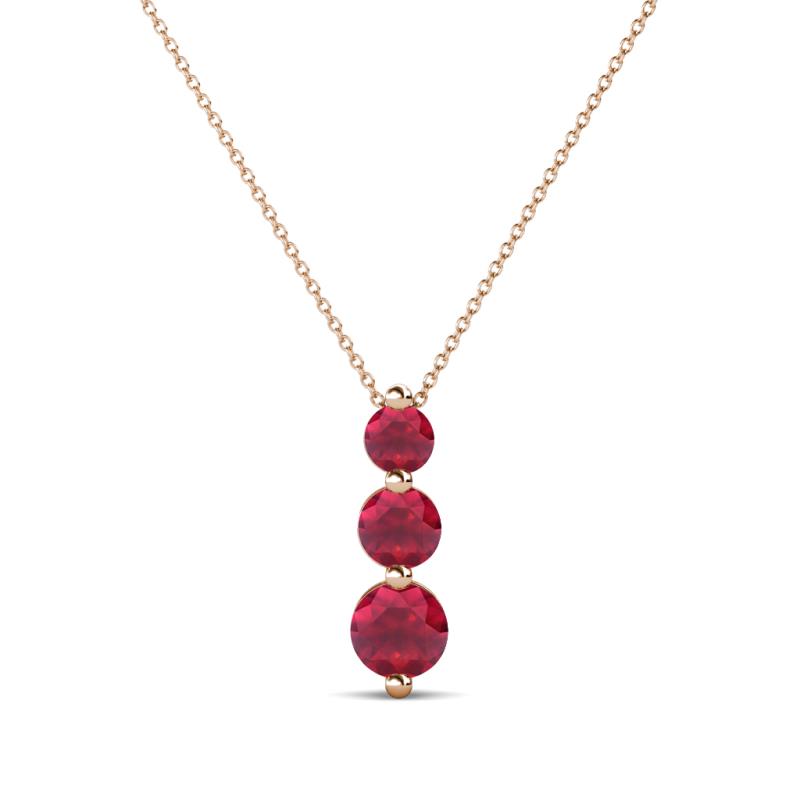Kesha (3.4mm) Round Ruby Graduated Three Stone Drop Pendant 