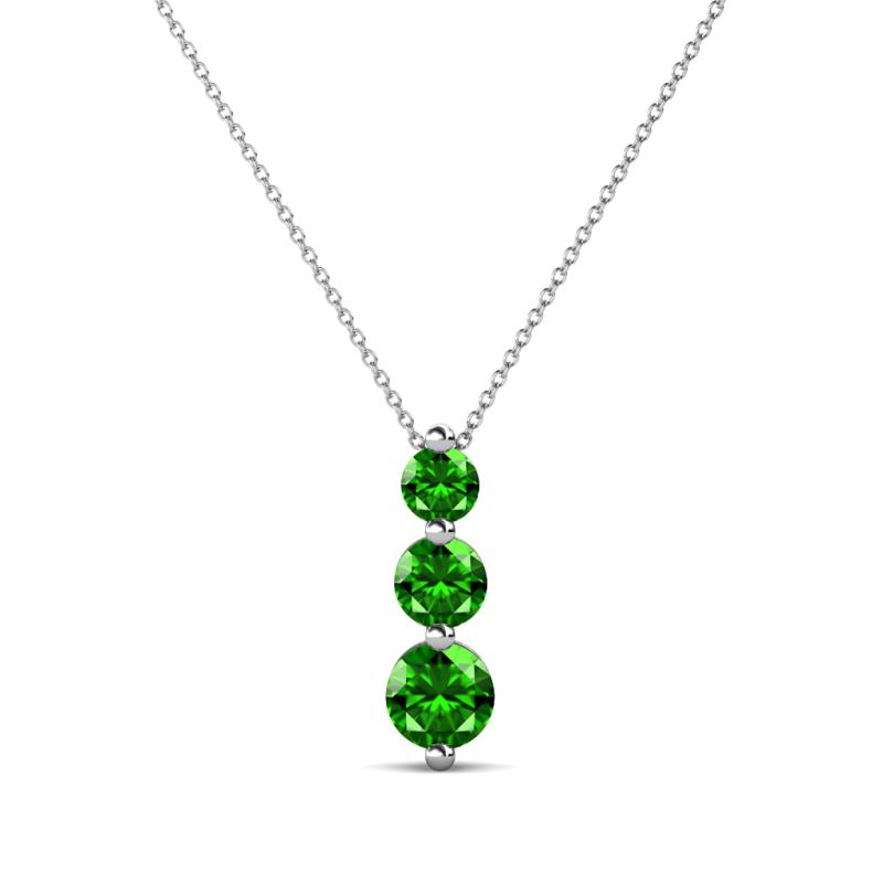 Kesha (3.4mm) Round Green Garnet Graduated Three Stone Drop Pendant 