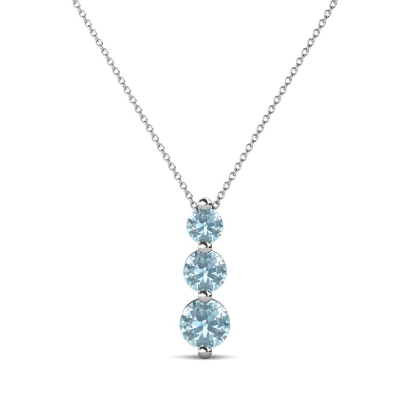 Kesha (3.4mm) Round Aquamarine Graduated Three Stone Drop Pendant 