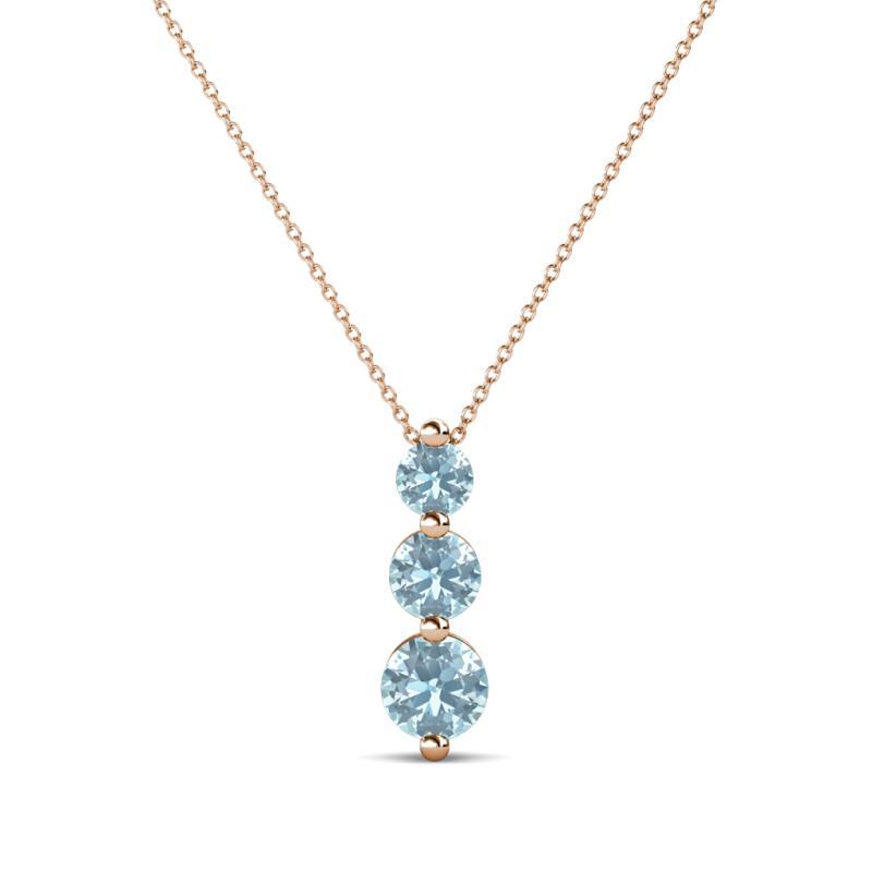 Kesha (3.4mm) Round Aquamarine Graduated Three Stone Drop Pendant 