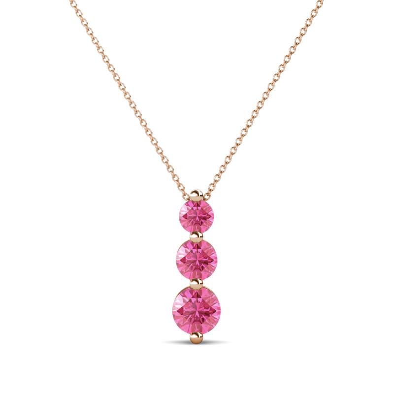 Kesha (3.4mm) Round Pink Tourmaline Graduated Three Stone Drop Pendant 