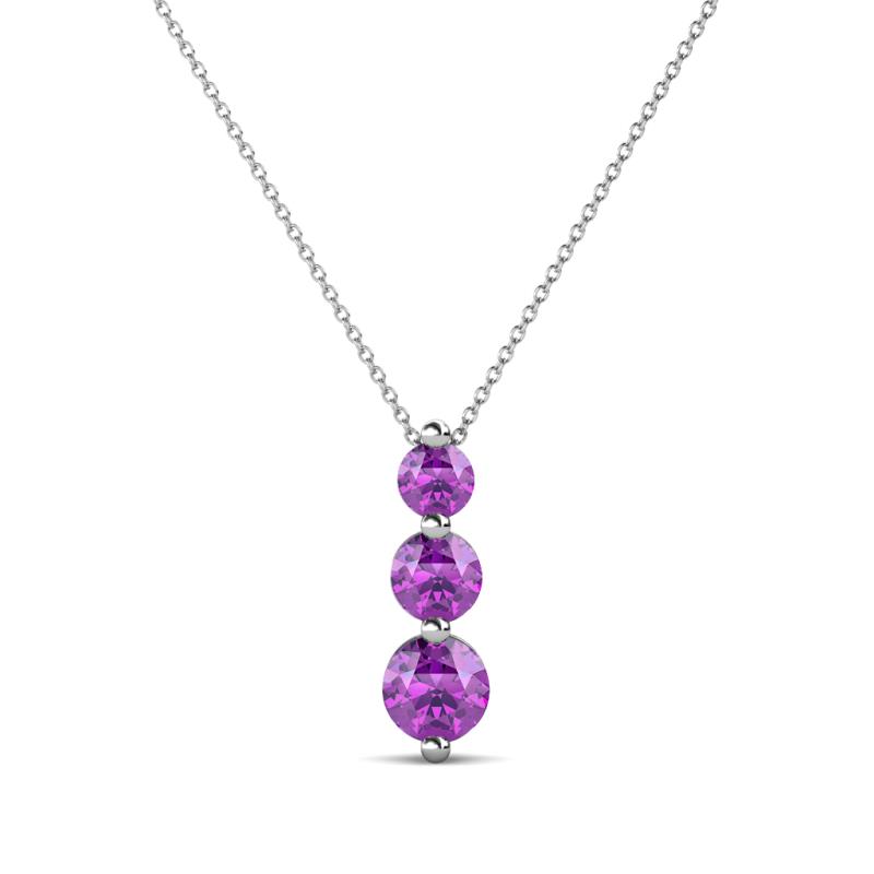 Kesha (3.4mm) Round Amethyst Graduated Three Stone Drop Pendant 