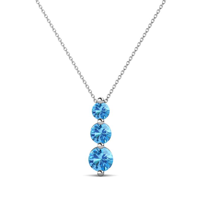 Kesha (3.4mm) Round Blue Topaz Graduated Three Stone Drop Pendant 