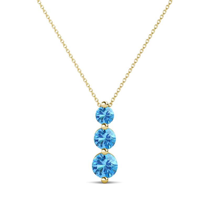 Kesha (3.4mm) Round Blue Topaz Graduated Three Stone Drop Pendant 