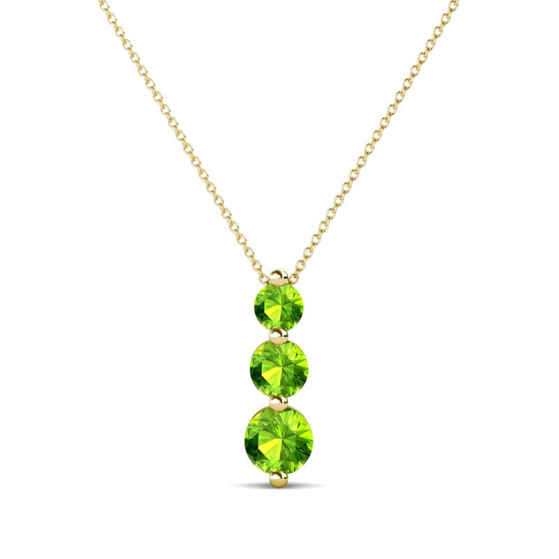 Kesha (3.4mm) Round Peridot Graduated Three Stone Drop Pendant 