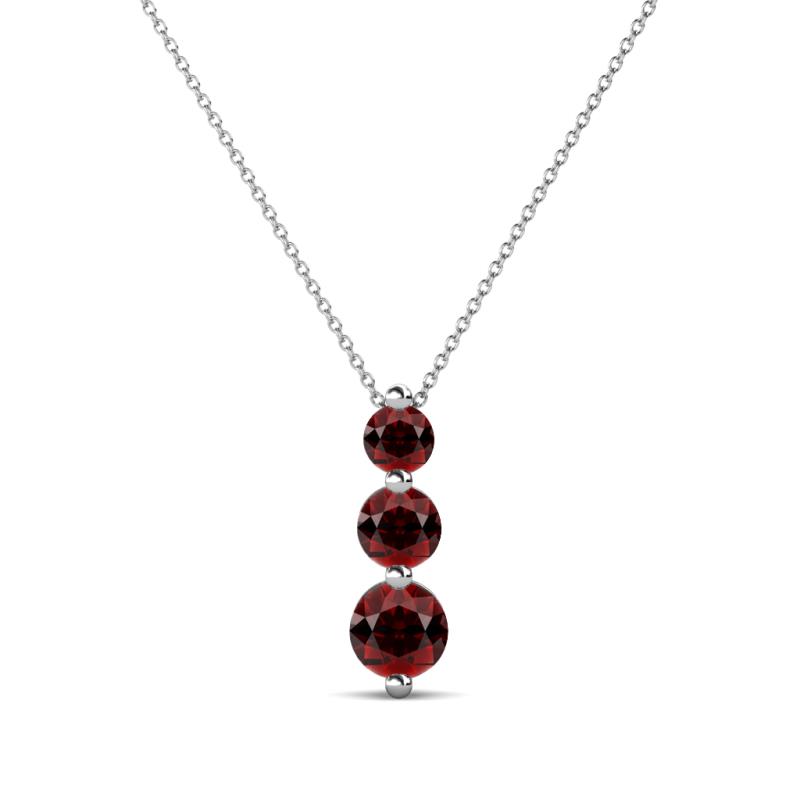 Kesha (3.4mm) Round Red Garnet Graduated Three Stone Drop Pendant 