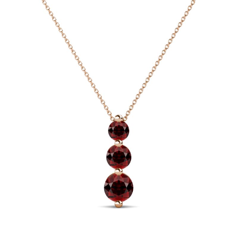 Kesha (3.4mm) Round Red Garnet Graduated Three Stone Drop Pendant 