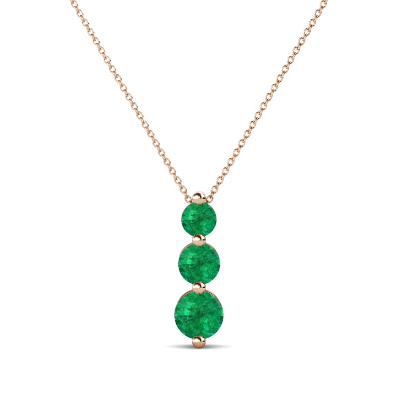 Kesha (3.4mm) Round Emerald Graduated Three Stone Drop Pendant 