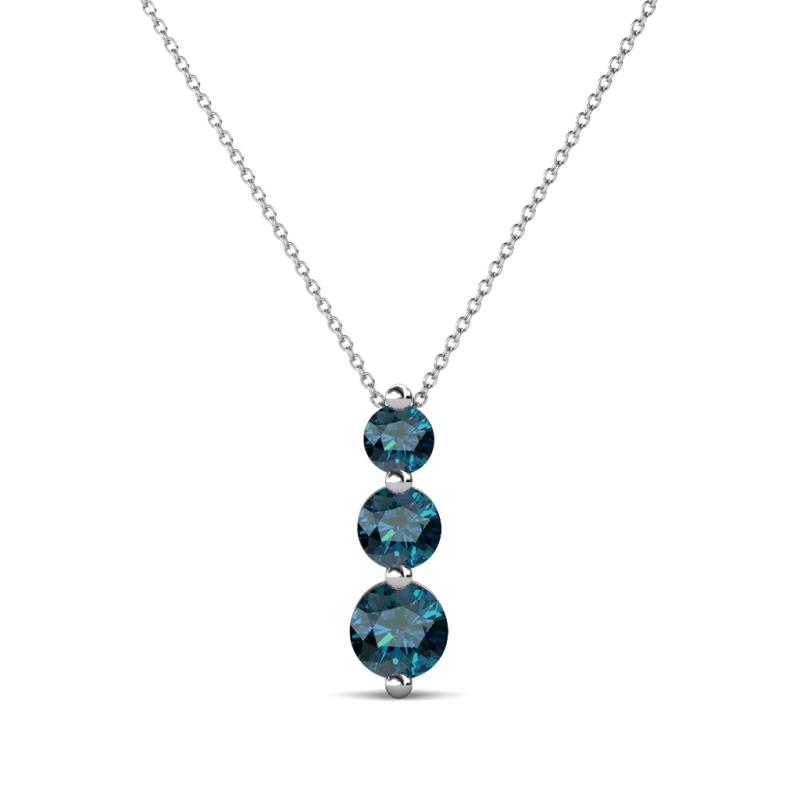Kesha (3.4mm) Round Blue Diamond Graduated Three Stone Drop Pendant 