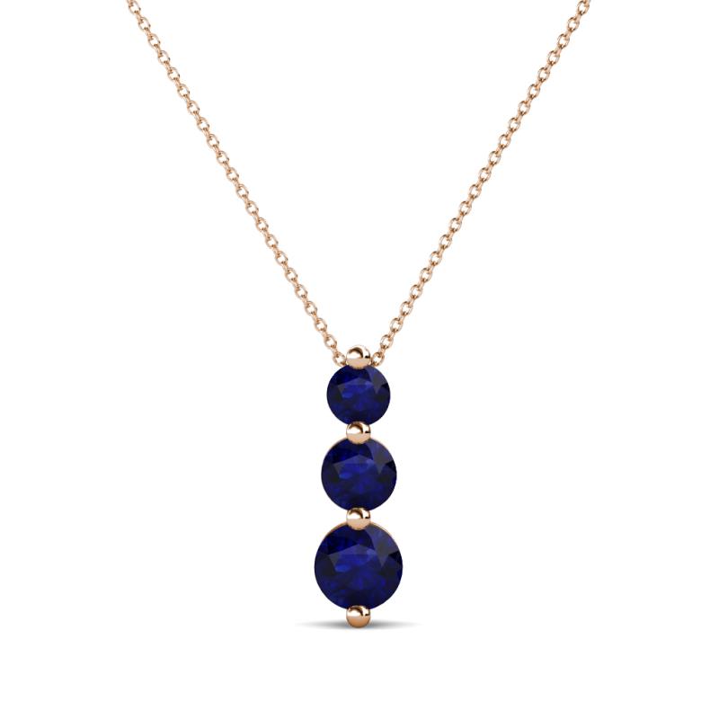 Kesha (3.4mm) Round Blue Sapphire Graduated Three Stone Drop Pendant 