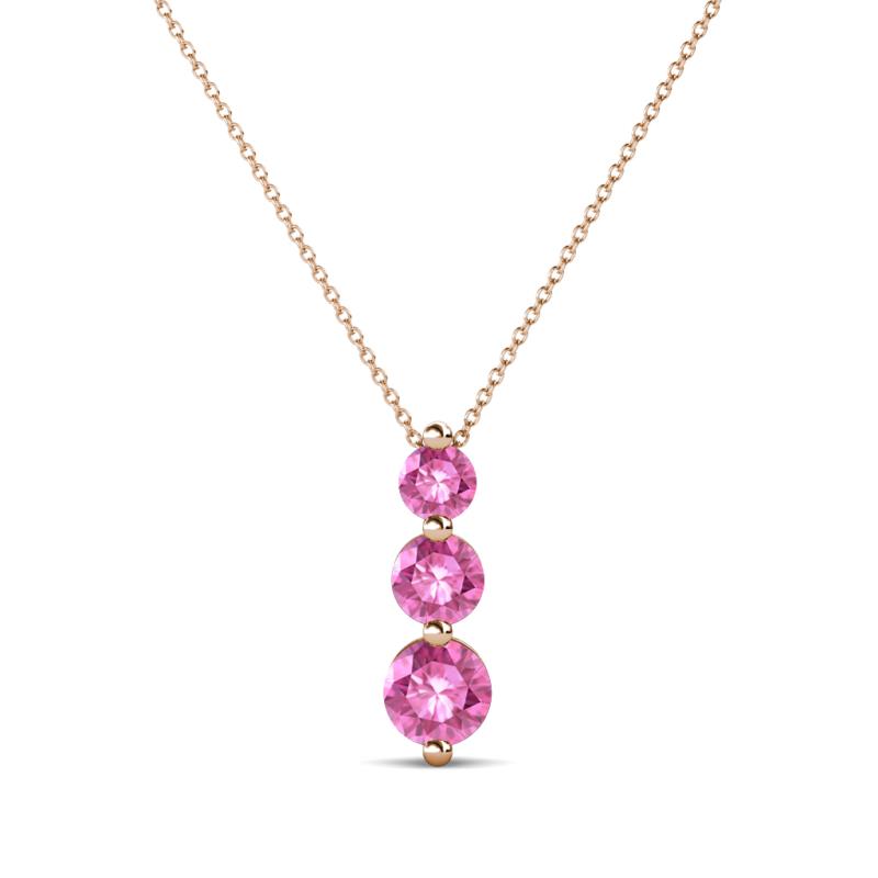 Kesha (3.4mm) Round Pink Sapphire Graduated Three Stone Drop Pendant 