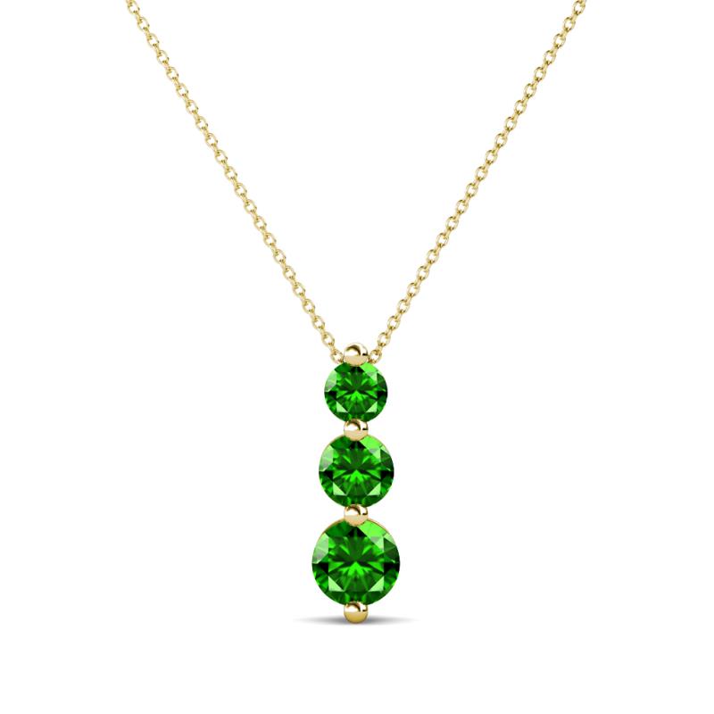 Kesha (3.4mm) Round Green Garnet Graduated Three Stone Drop Pendant 
