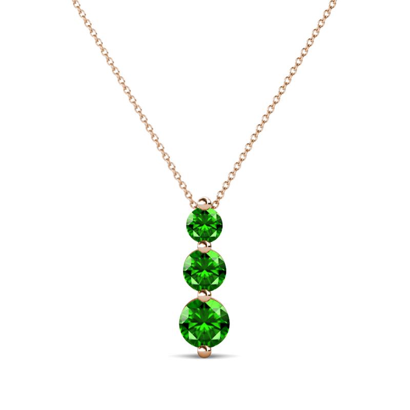 Kesha (3.4mm) Round Green Garnet Graduated Three Stone Drop Pendant 