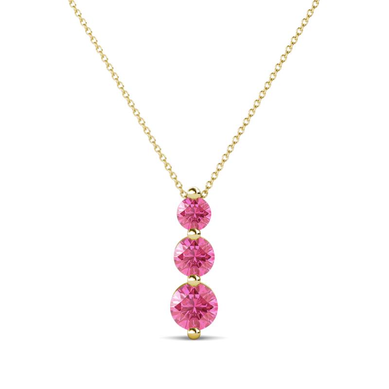 Kesha (3.4mm) Round Pink Tourmaline Graduated Three Stone Drop Pendant 