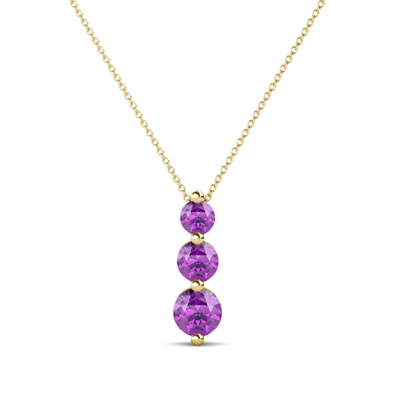 Kesha (3.4mm) Round Amethyst Graduated Three Stone Drop Pendant 