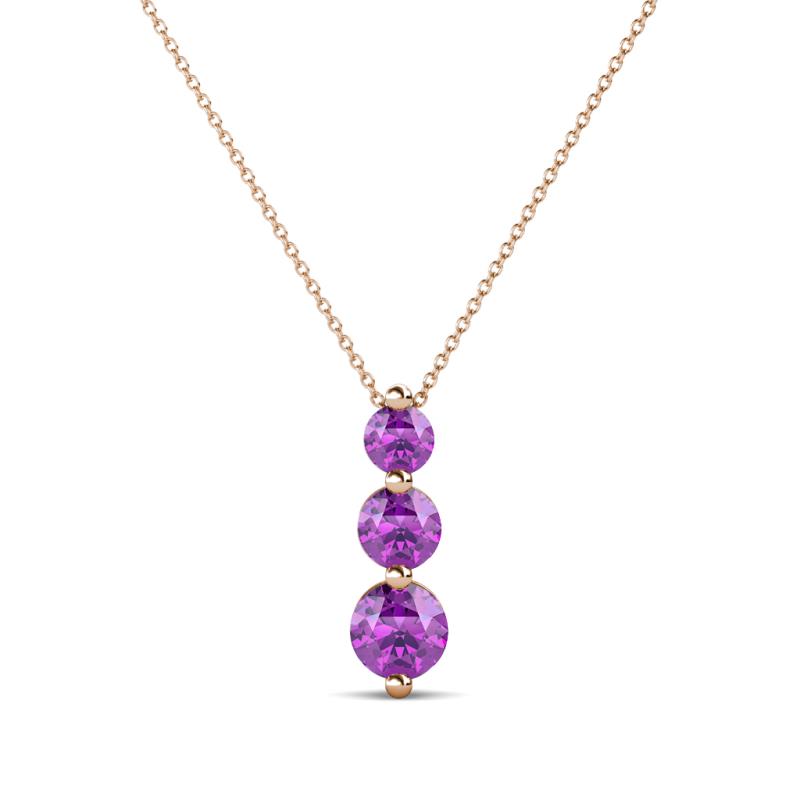 Kesha (3.4mm) Round Amethyst Graduated Three Stone Drop Pendant 