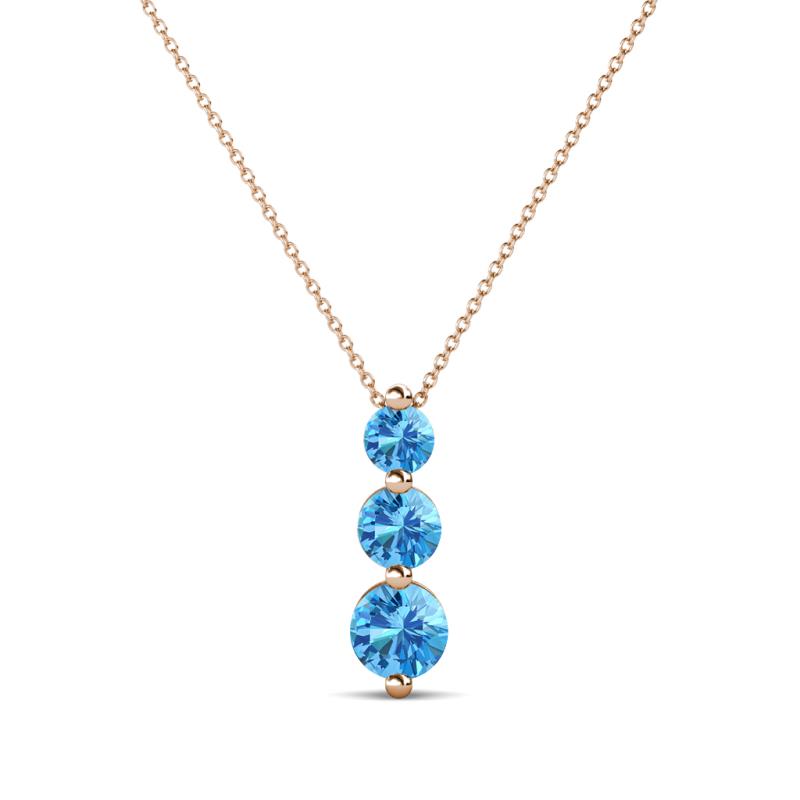 Kesha (3.4mm) Round Blue Topaz Graduated Three Stone Drop Pendant 