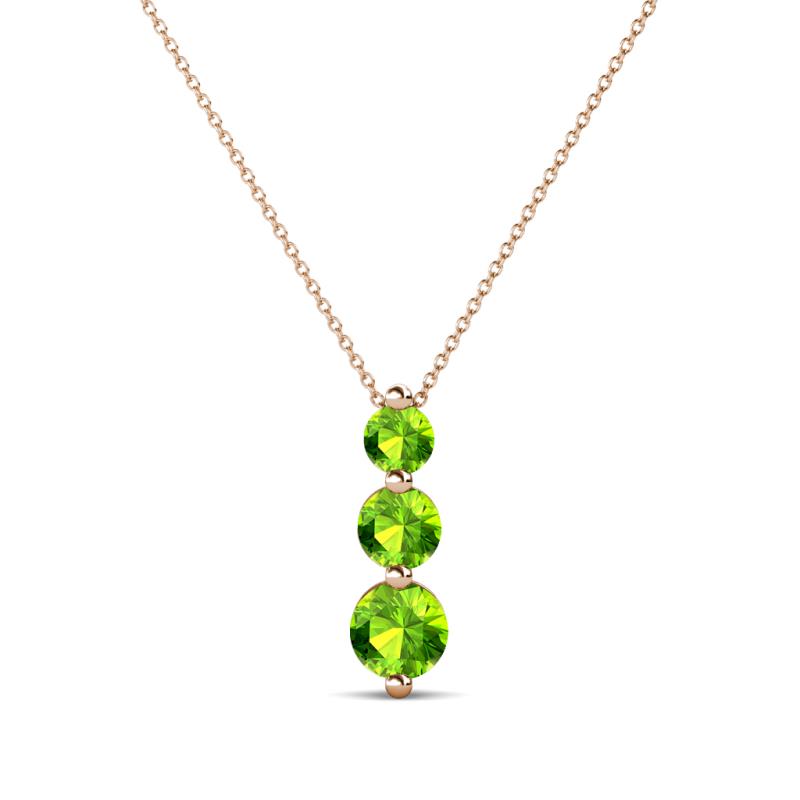 Kesha (3.4mm) Round Peridot Graduated Three Stone Drop Pendant 