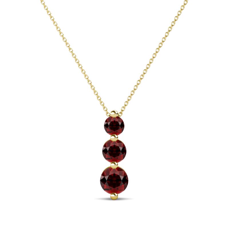 Kesha (3.4mm) Round Red Garnet Graduated Three Stone Drop Pendant 