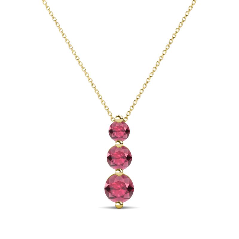 Kesha (3.4mm) Round Rhodolite Garnet Graduated Three Stone Drop Pendant 