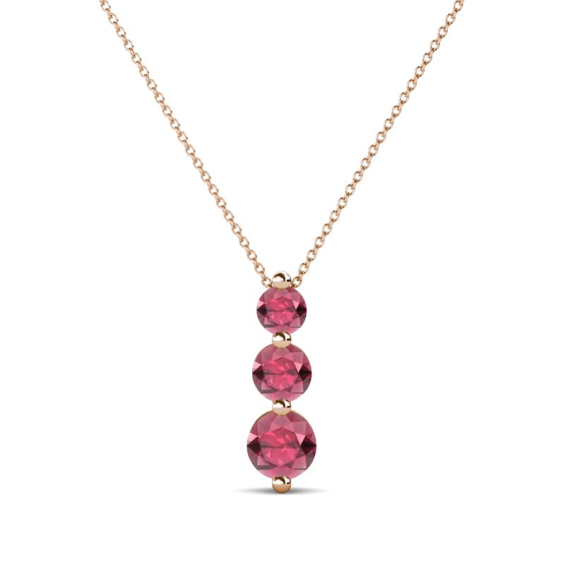 Kesha (3.4mm) Round Rhodolite Garnet Graduated Three Stone Drop Pendant 