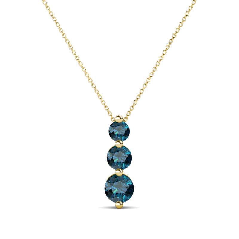 Kesha (3.4mm) Round Blue Diamond Graduated Three Stone Drop Pendant 