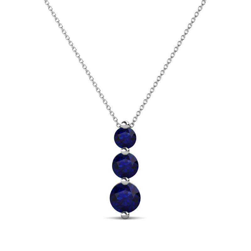 Kesha (3.4mm) Round Blue Sapphire Graduated Three Stone Drop Pendant 