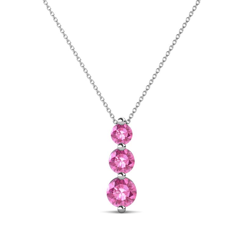 Kesha (3.4mm) Round Pink Sapphire Graduated Three Stone Drop Pendant 