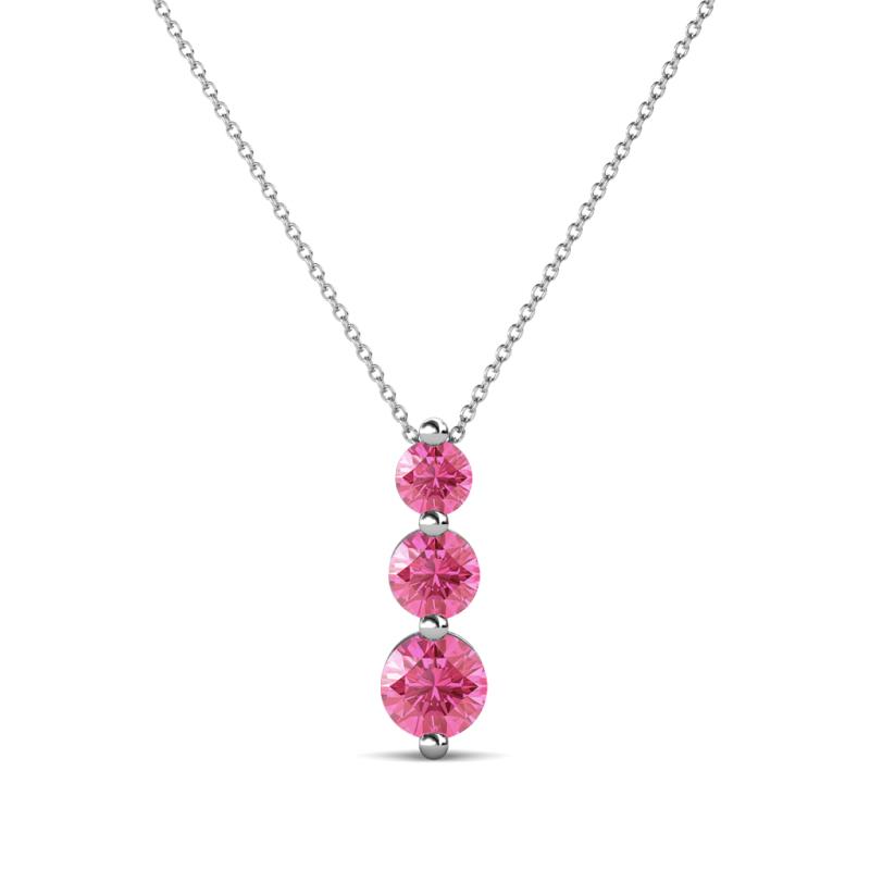 Kesha (3.4mm) Round Pink Tourmaline Graduated Three Stone Drop Pendant 