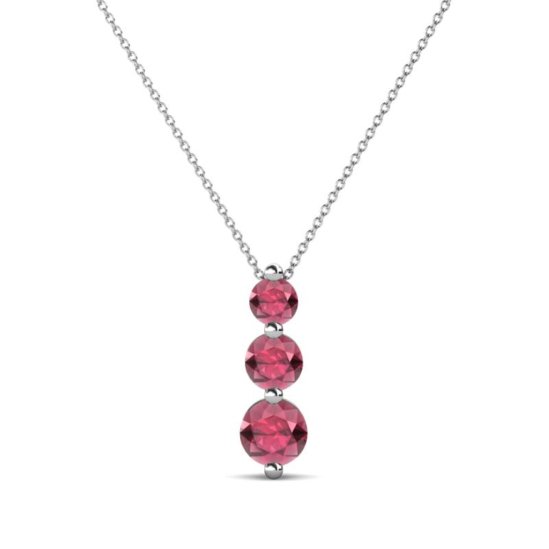 Kesha (3.4mm) Round Rhodolite Garnet Graduated Three Stone Drop Pendant 