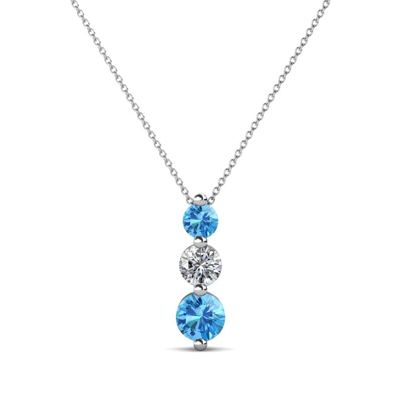 Kesha (3.4mm) Round Blue Topaz and Diamond Graduated Three Stone Drop Pendant 