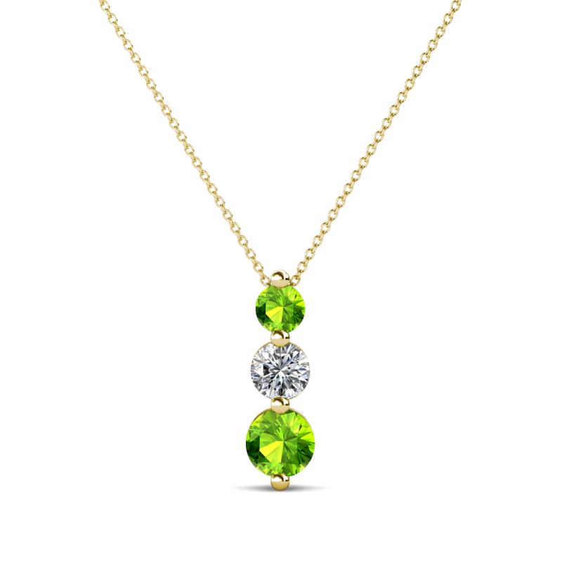 Kesha (3.4mm) Round Peridot and Diamond Graduated Three Stone Drop Pendant 