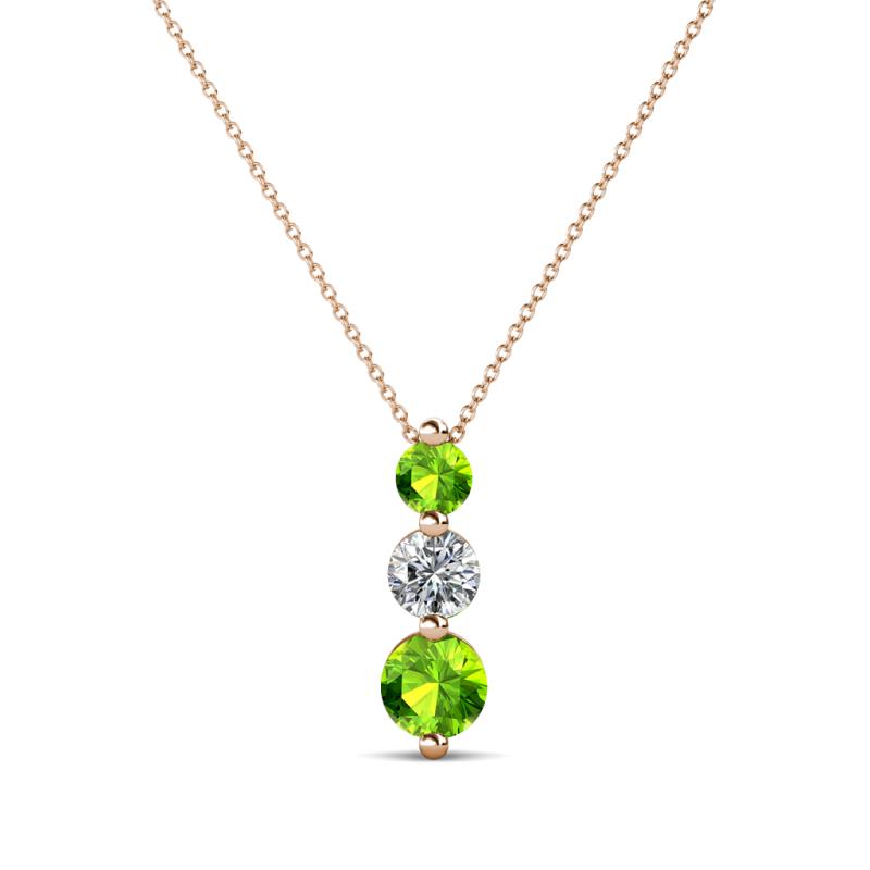 Kesha (3.4mm) Round Peridot and Diamond Graduated Three Stone Drop Pendant 