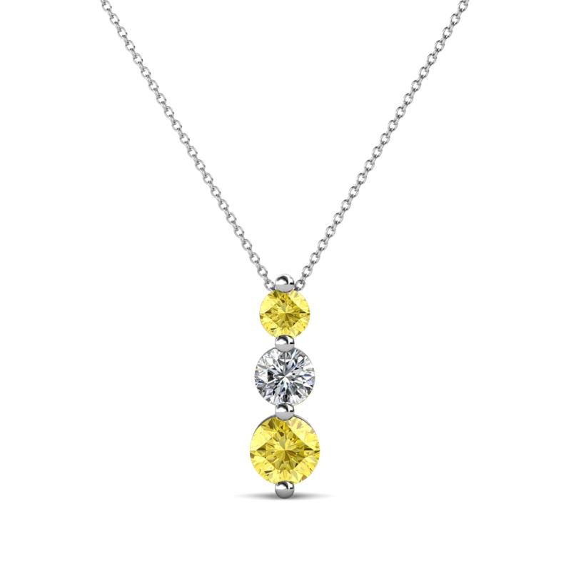 Kesha (3.4mm) Round Yellow Sapphire and Diamond Graduated Three Stone Drop Pendant 