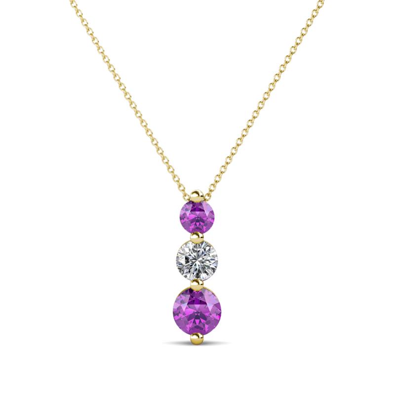 Kesha (3.4mm) Round Amethyst and Lab Grown Diamond Graduated Three Stone Drop Pendant 