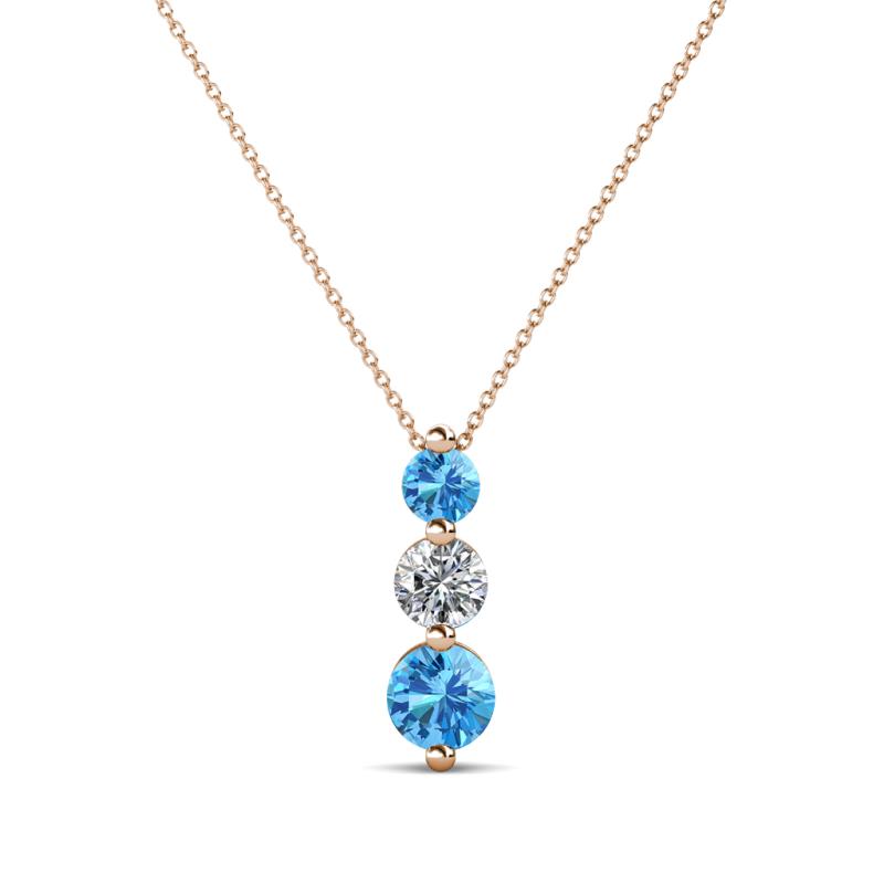Kesha (3.4mm) Round Blue Topaz and Lab Grown Diamond Graduated Three Stone Drop Pendant 