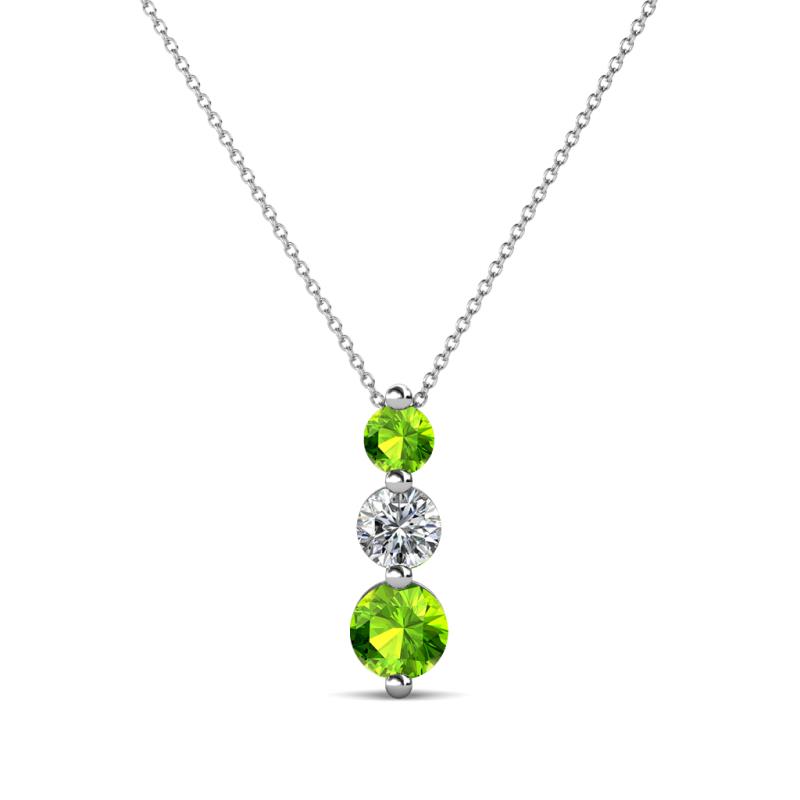 Kesha (3.4mm) Round Peridot and Lab Grown Diamond Graduated Three Stone Drop Pendant 