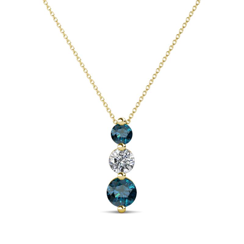 Kesha (3.4mm) Round Blue Diamond and White Lab Grown Diamond Graduated Three Stone Drop Pendant 