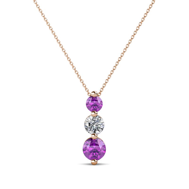 Kesha (3.4mm) Round Amethyst and Lab Grown Diamond Graduated Three Stone Drop Pendant 
