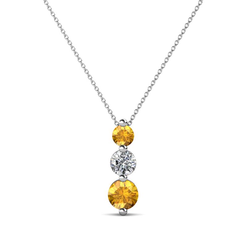 Kesha (3.4mm) Round Citrine and Lab Grown Diamond Graduated Three Stone Drop Pendant 