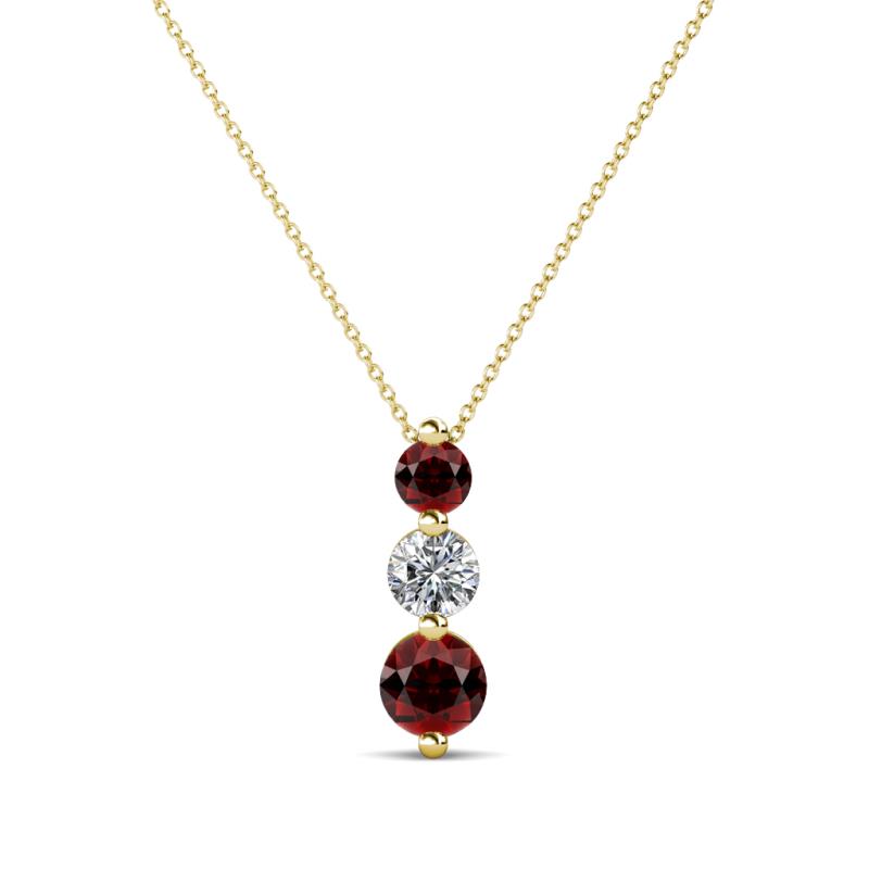 Kesha (3.4mm) Round Red Garnet and Lab Grown Diamond Graduated Three Stone Drop Pendant 