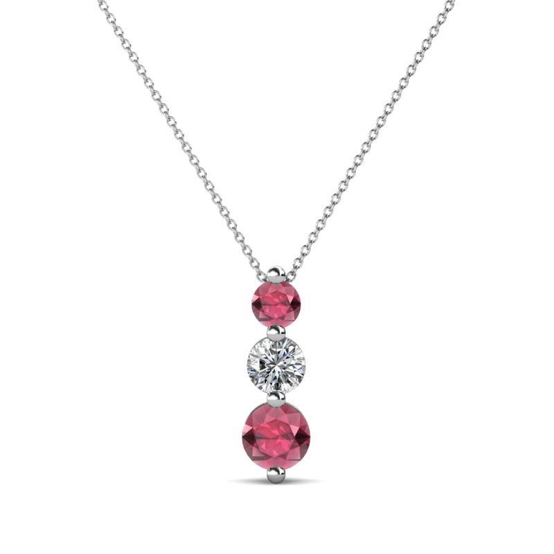 Kesha (3.4mm) Round Rhodolite Garnet and Lab Grown Diamond Graduated Three Stone Drop Pendant 