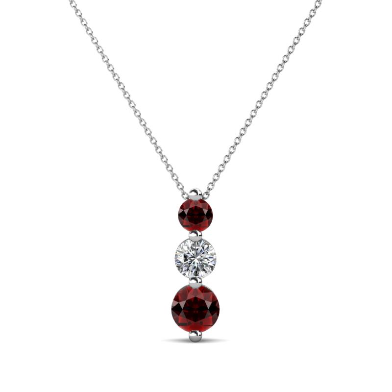 Kesha (3.4mm) Round Red Garnet and Lab Grown Diamond Graduated Three Stone Drop Pendant 