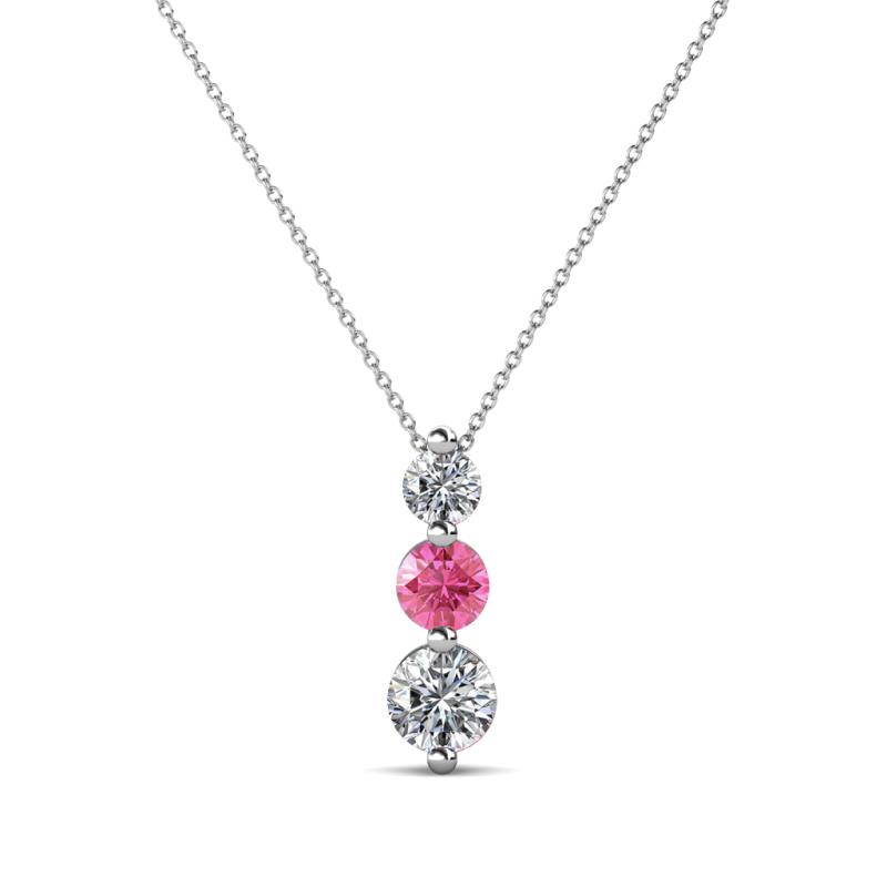 Kesha (3.4mm) Round Pink Tourmaline and Diamond Graduated Three Stone Drop Pendant 